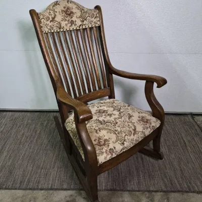 Large Oak Upholstered Rocking Chair