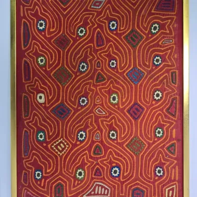 Vintage Kuna Mola Handcrafted Textile Art Panel - Framed, Panama