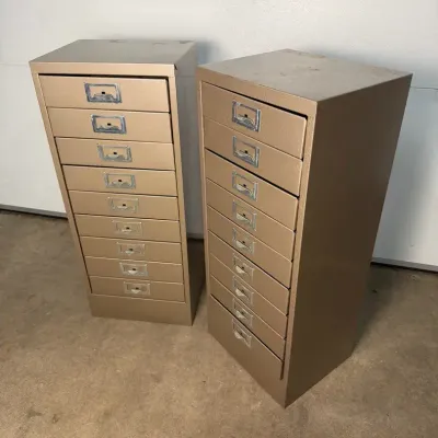 Vintage 9-Drawer Metal File Cabinets – Pair
