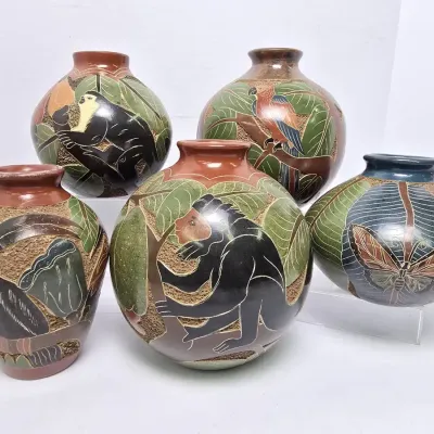 Signed & Unsigned Nicaraguan Art Pottery Vases – Hand-Etched & Carved