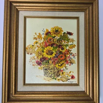 Vintage Mid-Century Erich Krüger Floral Art Print, Framed – 15x13"