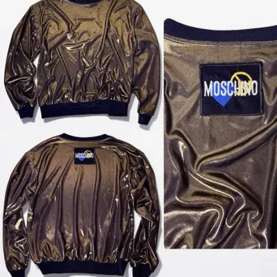 Authenticated Moschino Vintage Metallic Gold Long Sleeve Top, Made in Italy