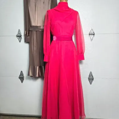 Vintage 1970s Lee Jordan & Donna Morgan for NSP Georgette Overlay Dresses - Small
