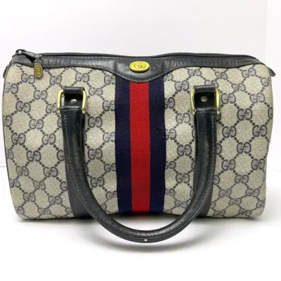 Vintage Gucci GG Monogram Web Stripe Boston Satchel Handbag