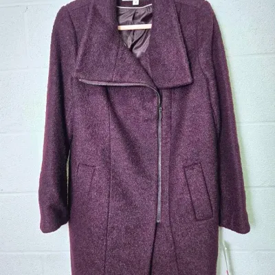 New with Tag DKNY Wool-Blend Shiraz Asymmetrical Zip Coat: Size 12