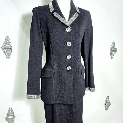 Vintage St John Evening Rhinestone Blazer & Basics Skirt Set: Size 4