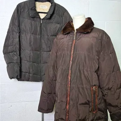Calvin Klein & Anne Klein Down Puffer Coats with Faux Fur: L-XL Women’s 