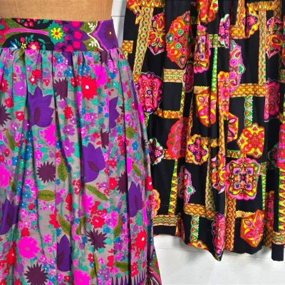 Vintage Colorful Floral Maxi Skirts  - Size Xs