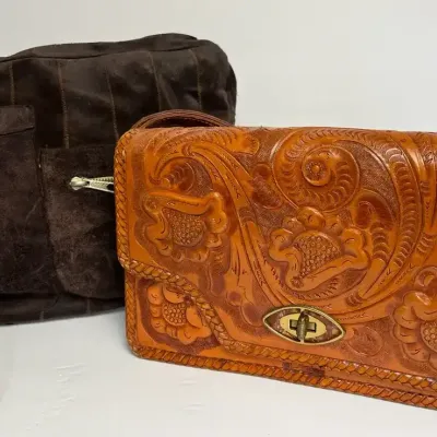 Vintage Gaitan Mexico Tooled Leather Handbag & Suede Shoulder Bag