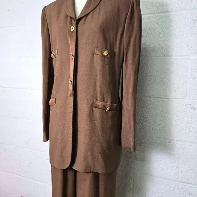 VTG Sonia Rykiel Designer Blazer Suit Set: Jeweled Gold-Tone Accents (Size M)