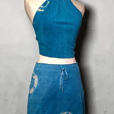 Bebe Genuine Leather Tie-Dye Halter Top & Skirt Set, Size 4