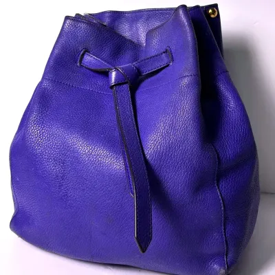 Annabel Ingall Cobalt Blue Pebbled Leather Bucket Shoulder Bag