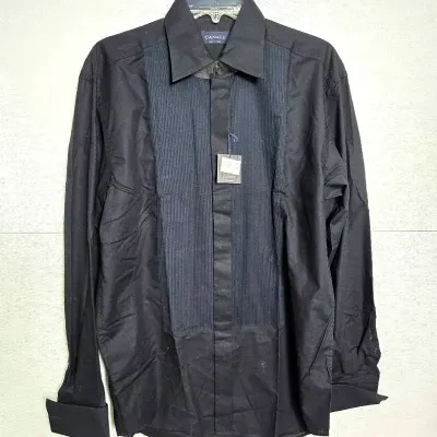 New with Tag Canali Italy Black Formal Pleated Tuxedo Shirt (39/15½)