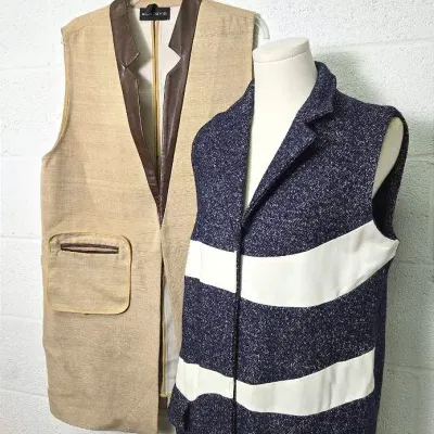 Ron David Silk, Linen, Sheepskin & Wool Designer Vests (2) L-XL Women’s 