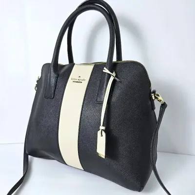 Kate Spade New York Black & Cream Structured Satchel Crossbody Handbag