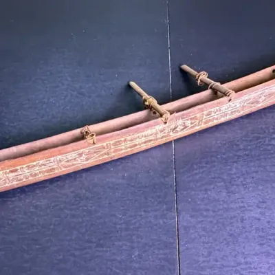 Polynesian Hand-Carved Wood Outrigger Canoe Model