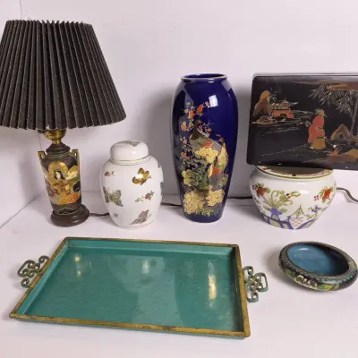 Asian Decor - Satsuma Style Lamp 13” Tall, Kutani Vase 10” & More