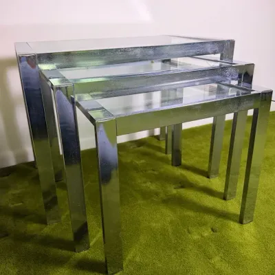 1970s Style Chrome & Glass Nesting Tables 