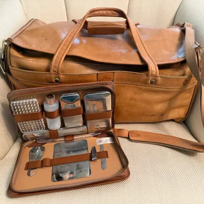 Vintage Hartmann Belting Leather Duffel Bag with Leather Tolietry Set