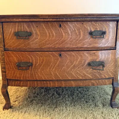 Vintage Quarter Sawn Oak Low Chest Of Drawers