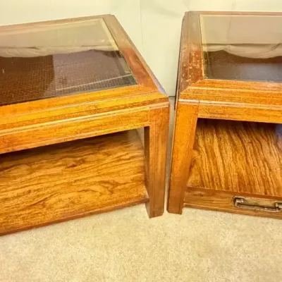 Mid-Century Bassett Side Table Set With Rattan, Brass & Glass Accents