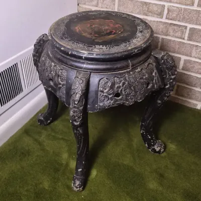 Vintage Japanese Carved Wood Plant Stand 