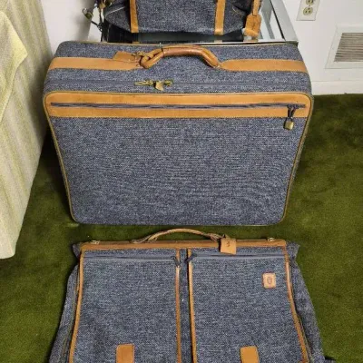 Vintage Hartmann Tweed & Leather Luggage Set: Suitcase, Garmet Bag, Small Duffel