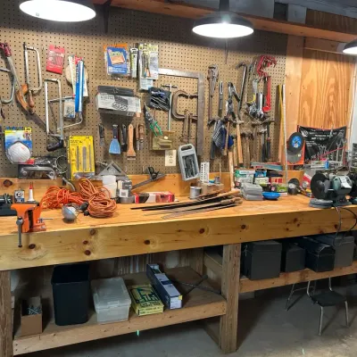Workbench Contents: Hand Tools, Vise, Toolboxes With Contents & More