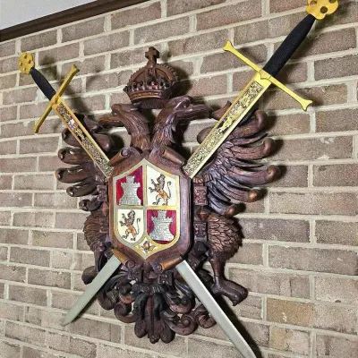 Vintage Medieval Coat of Arms Wall Display with 46" Toledo Swords – Spain, Large