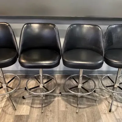 Vintage Black Vinyl & Chrome Bar Stools
