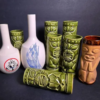 Vintage Orchids Of Hawaii Tiki Mugs, Whale’s Tale Hawaii Bottles