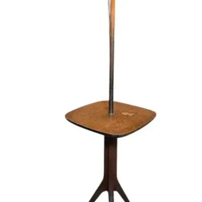Mid-Century Modern Floor Lamp with Integrated Wood Side Table