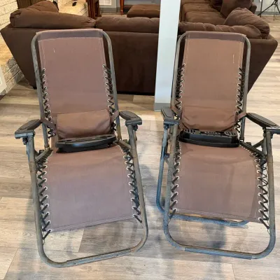 Zero Gravity Patio Recliner Pair With Utility Trays 