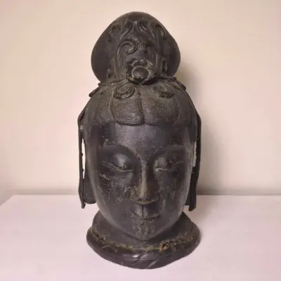 Bodhisattva Guanyin Cast Metal Bust - 17” Tall