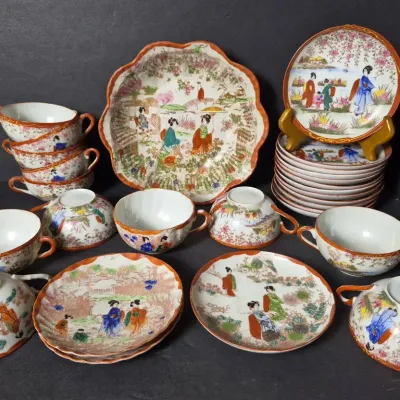 Vintage Asian Geisha Ware Cups, Saucers, Bowls & Plates