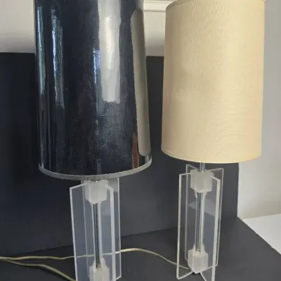 Mid Century Modern Geometric Lucite Table Lamp Pair - 24" H