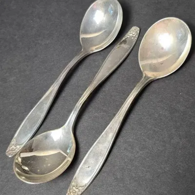 Sterling Silver Steiff Serving Spoons (3) 7” Long