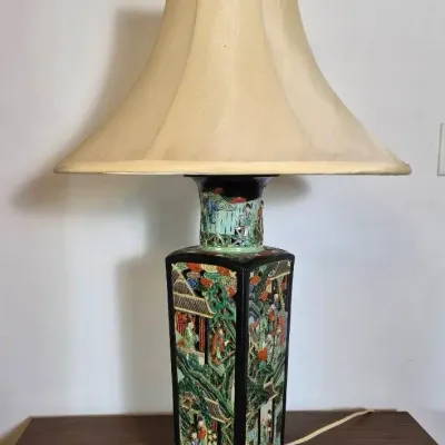Vintage Chinoiserie Ceramic Lamp - 33” Tall