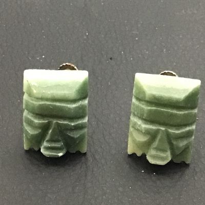 Vintage Carved Green Stone Screwback Earrings