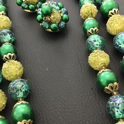 Green Vintage Necklace With Matching Earring New