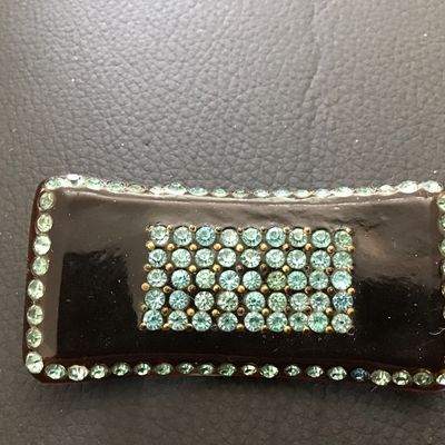 Art Deco Vintage Brooch Pave Set Blue Rhinestone