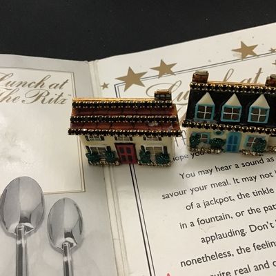 Rita’s Designer Earrings Dream House 24 Kt Plated Pave set Rhinestones With original Card