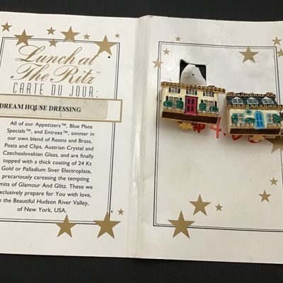 Rita’s Designer Earrings Dream House 24 Kt Plated Pave set Rhinestones With original Card