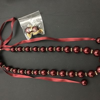 Holiday Necklace with Earrings Satin Tie Cranberry and Gold