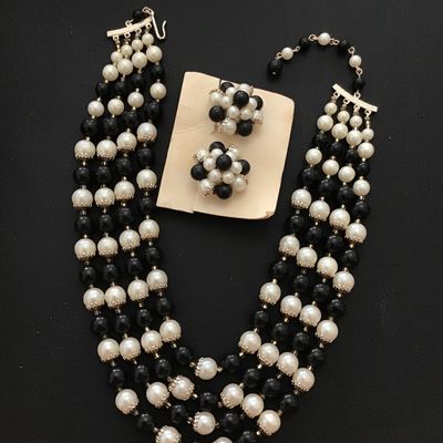 Vintage 4 Strand Japan Necklace with Matching Earrings New