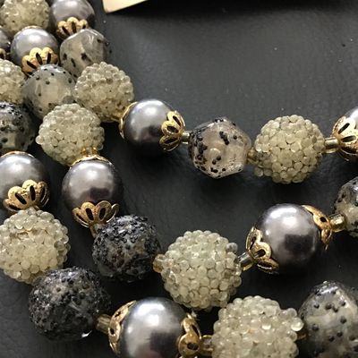 Gray and Black Sugar Beaded Vintage Necklace with Earrings set Vintage New