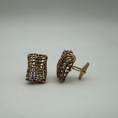 Vintage 14K Gold Brutalist Openwork Cufflinks