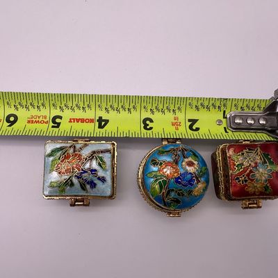 Set of 3 Vintage Cloisonné Enamel Floral Trinket Boxes
