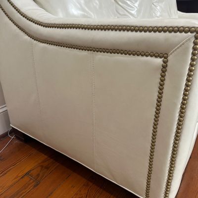 Whittemore-Sherrill Genuine Leather Sofa – Ivory/Cream – Nailhead Trim – Made in USA