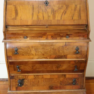 Antique Dutch-Style Burlwood & Marquetry Bombé Secretary Bookcase